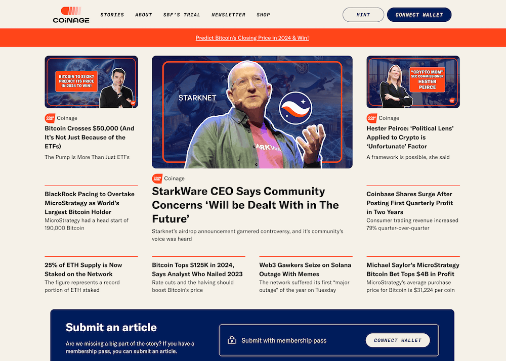 Screenshot of Coinage Media website}