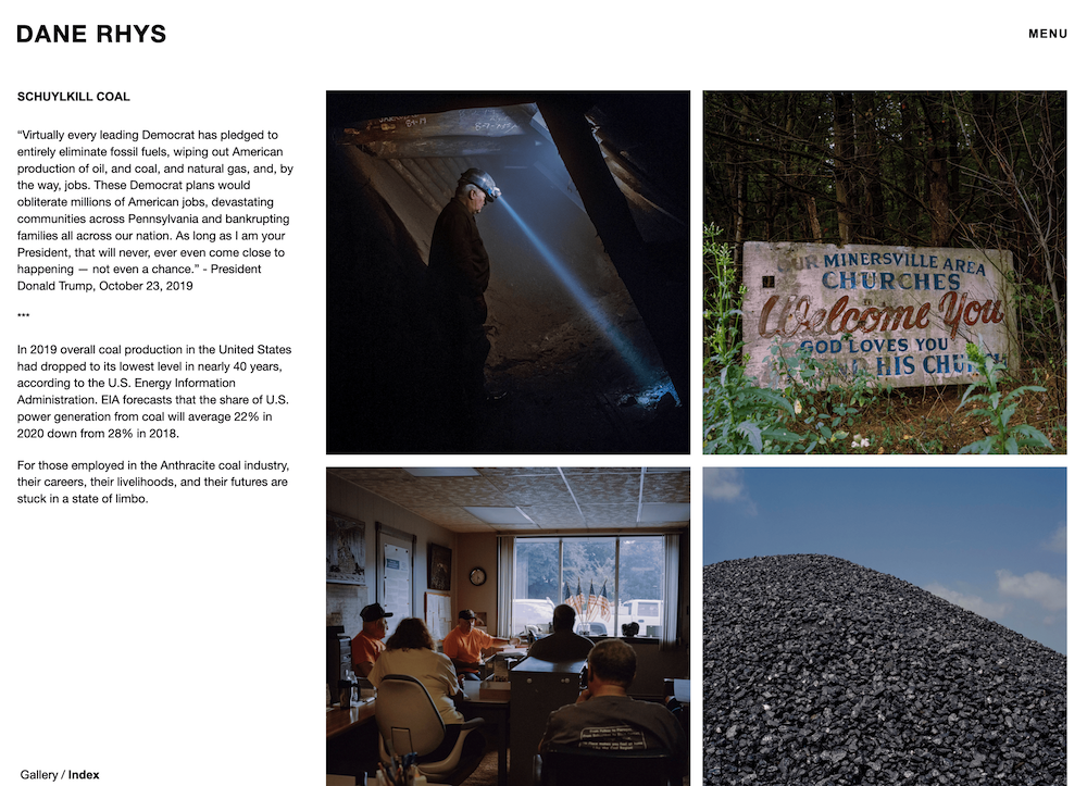 Screenshot of Dane Rhys Photography website}